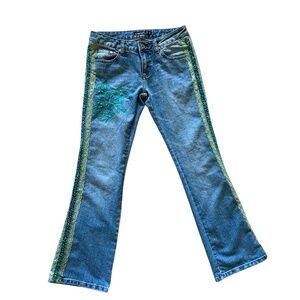 Vintage Y2K Lace Embroidered & Beaded Flare Denim Jeans <3  Sz 5n 28" waist